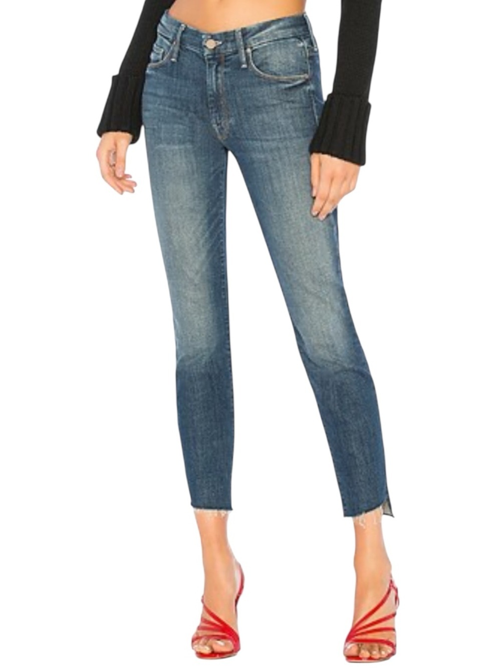 MOTHER The Looker Ankle Step Fray Skinny Jeans Blue Size 25